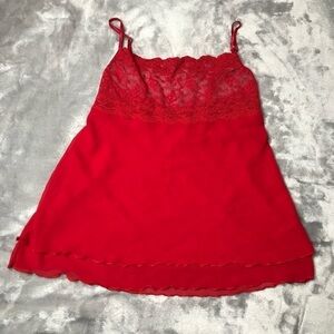 Fantasie Lingerie Red Stretch Lace Semi Sheer Babydoll Chemise Nightie Small
